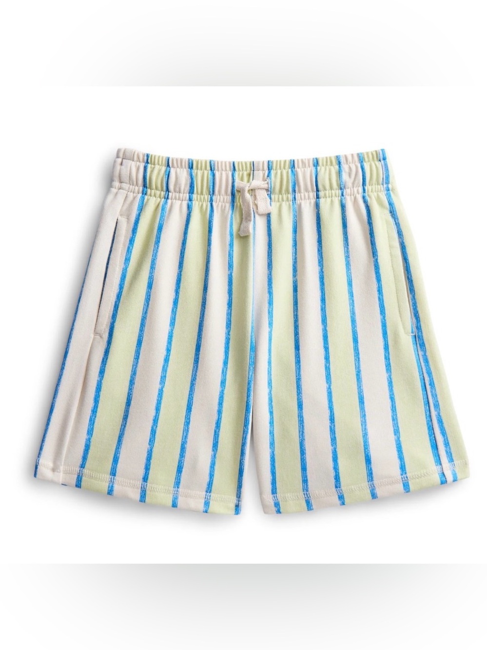 Striped Drawstring Shorts in Cream, Light Green & Blue